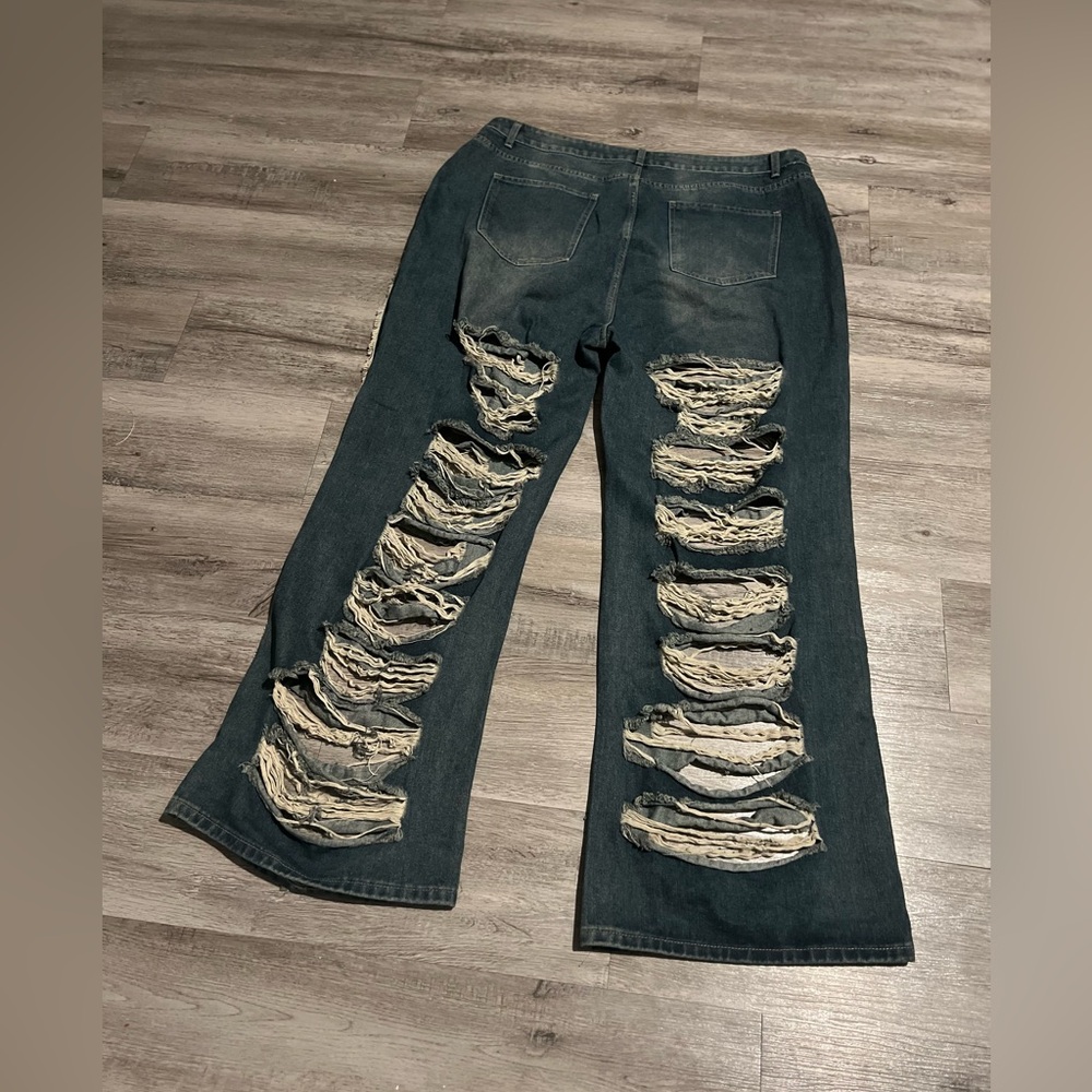 Fashion Nova Blue Distressed Flare Jeans - Picture 6 of 6